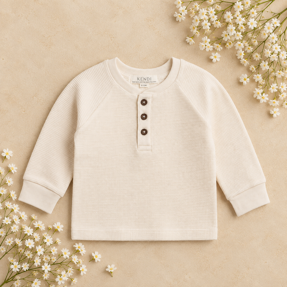 Jones Waffle Knit Henley Raglan Shirt - Ivory